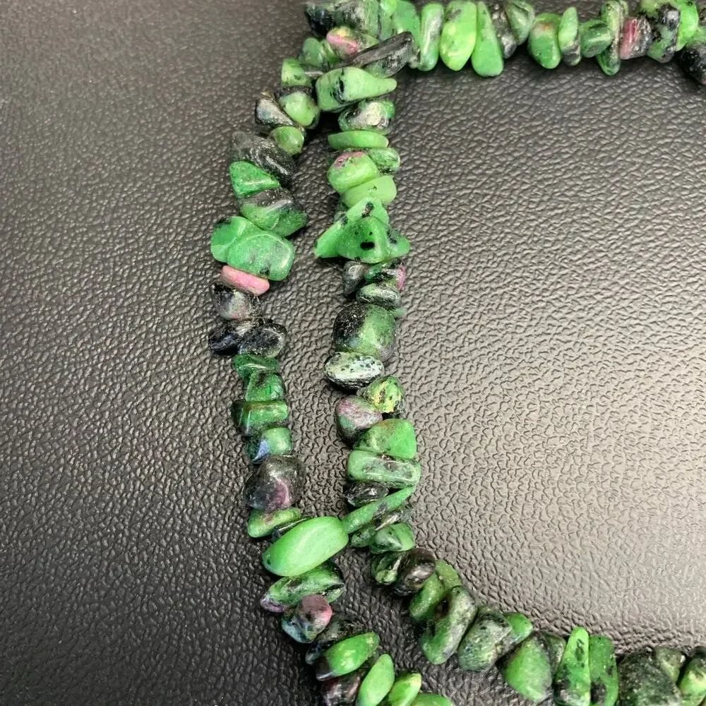 Natural Ruby Zoisite Long Gemstone Necklace | 32” Green Stone Strand